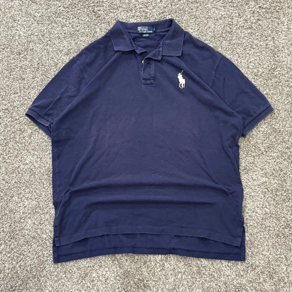 VTG 90s Polo Ralph Lauren Mens XL Navy Blue Big Pony Short Sleeve Cotton Shirt